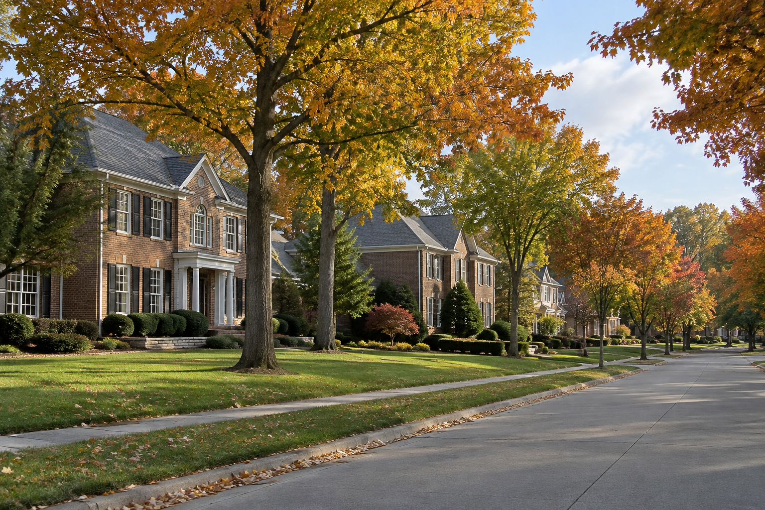 A tree lined street in Chesterfield Township, Michigan